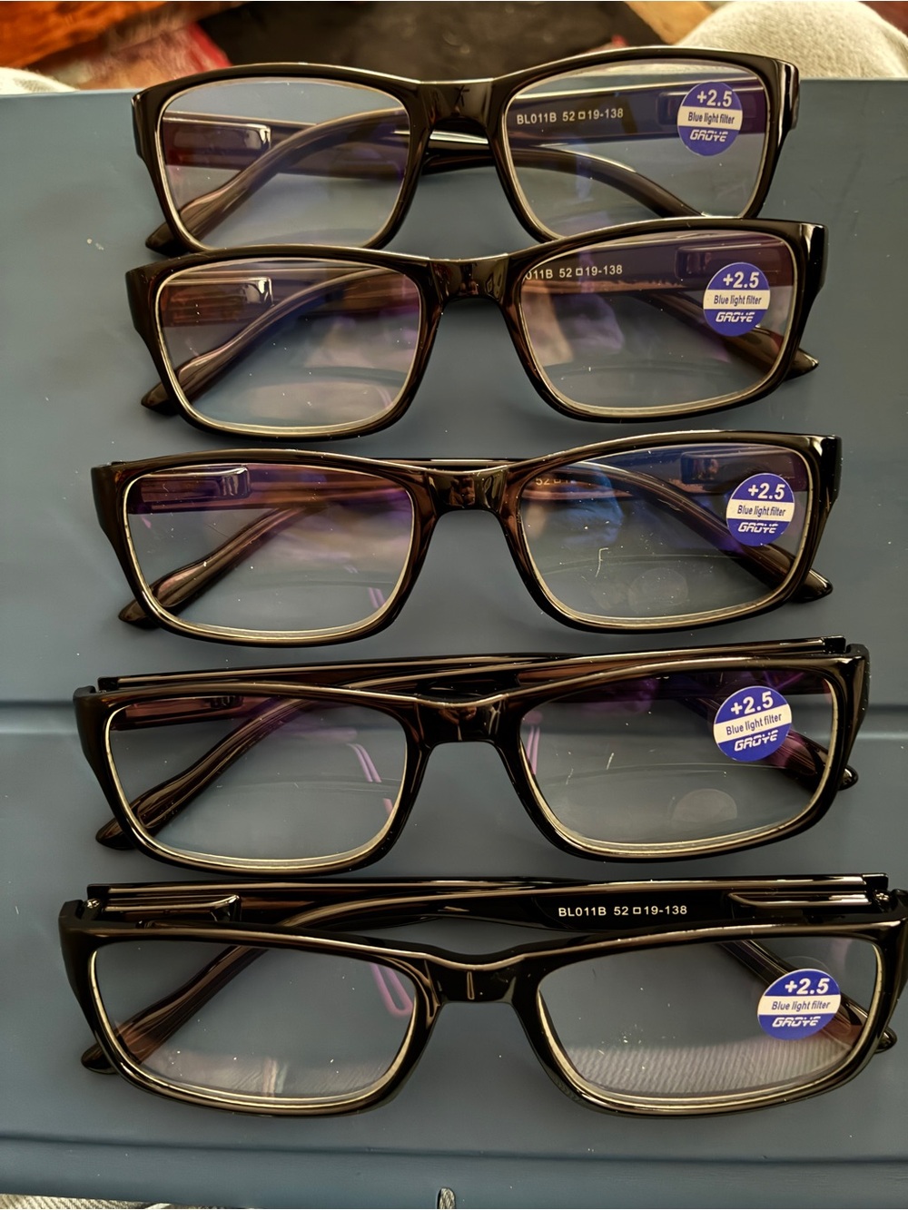 Men’s Blue Light Reading Glasses - Black (+2.5). Set of 5